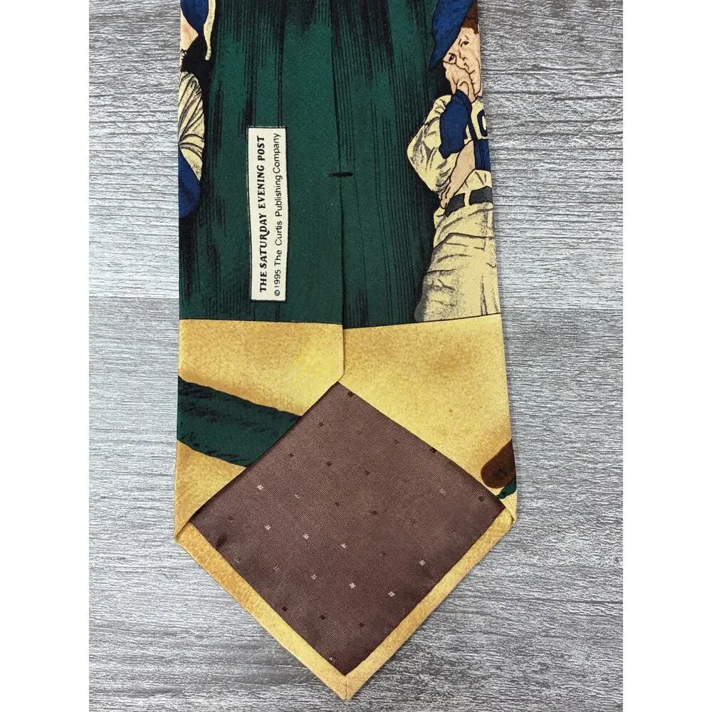 Norman Rockwell 1995 Silk Tie Baseball Saturday Evening Post Vintage 4